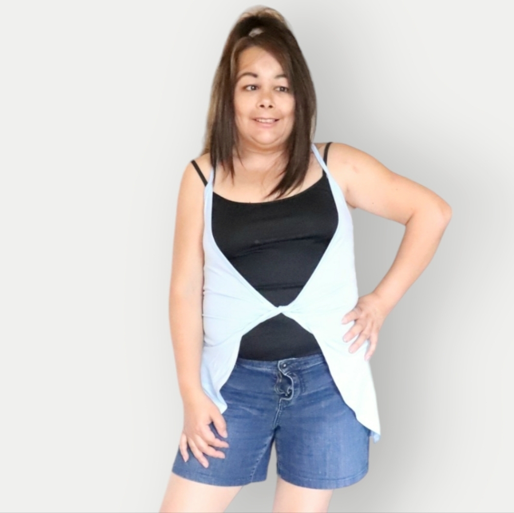 NWT Boohoo Light Blue Knot Front Sleeveless Overlay Shirt
